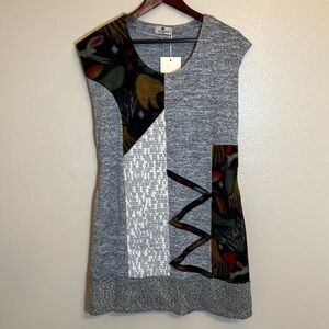 Lacony Paris Color Block Geometric Wool-Blend Cowl Neck Tunic Sweater